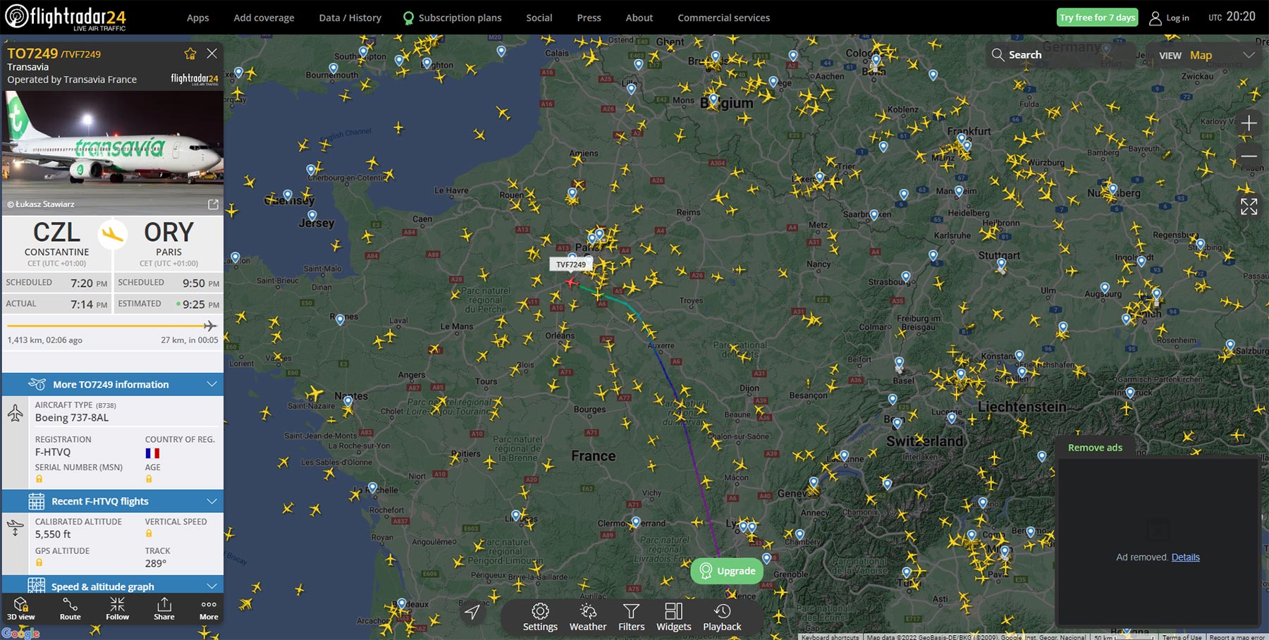 Flight Radar 24 carte interactive en ligne suivi des vols d'avion